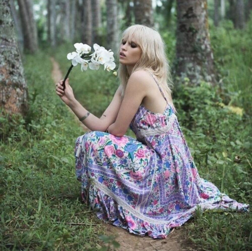 Spell & The Gypsy Women's Dress M Babushka Midi Lavender Purple Floral Crochet